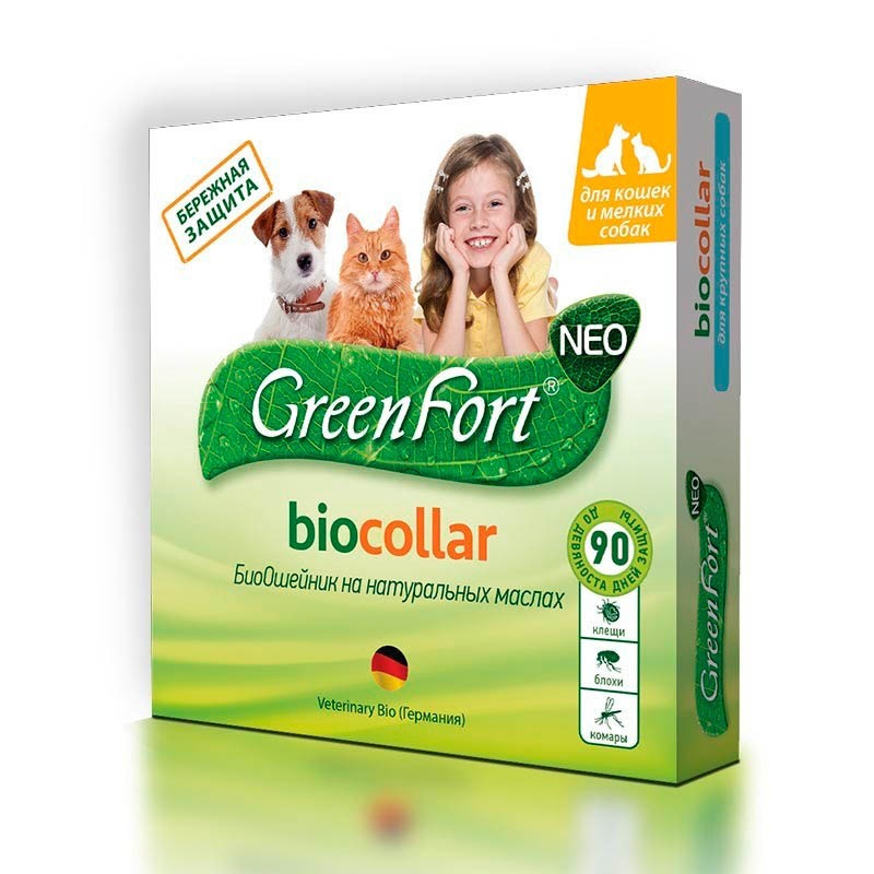 GreenFort NEO БиоОшейник для кошек и мелких собак , от клещей, блох, вшей, власоедов, комаров, слепней 40 см цена и фото
