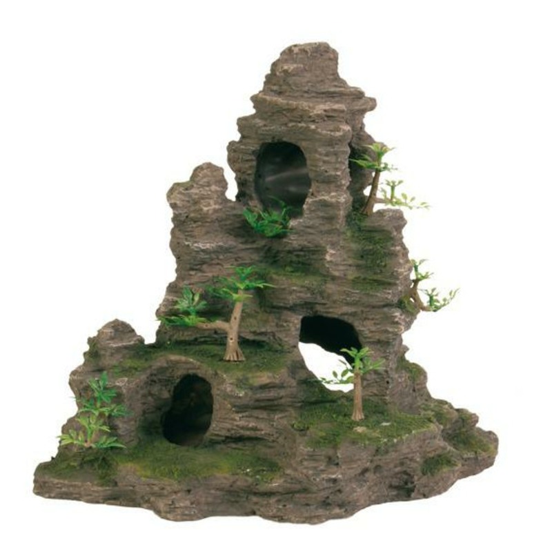 Грот Trixie для аквариума скалы с пещерой и растениями 31,5 см пластиковый