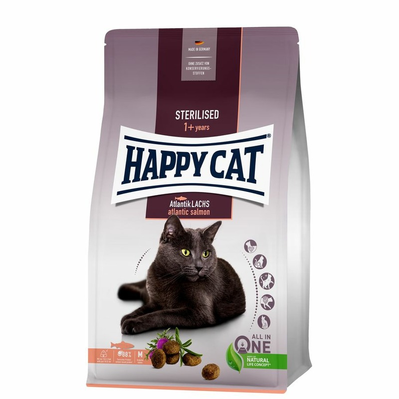 Фото - HAPPY CAT Happy Cat Sterilised сухой корм для взрослых стерилизованных кошек с атлантическим лососем - 4 кг happy cat паучи happy cat для взрослых кошек с кроликом 100 г