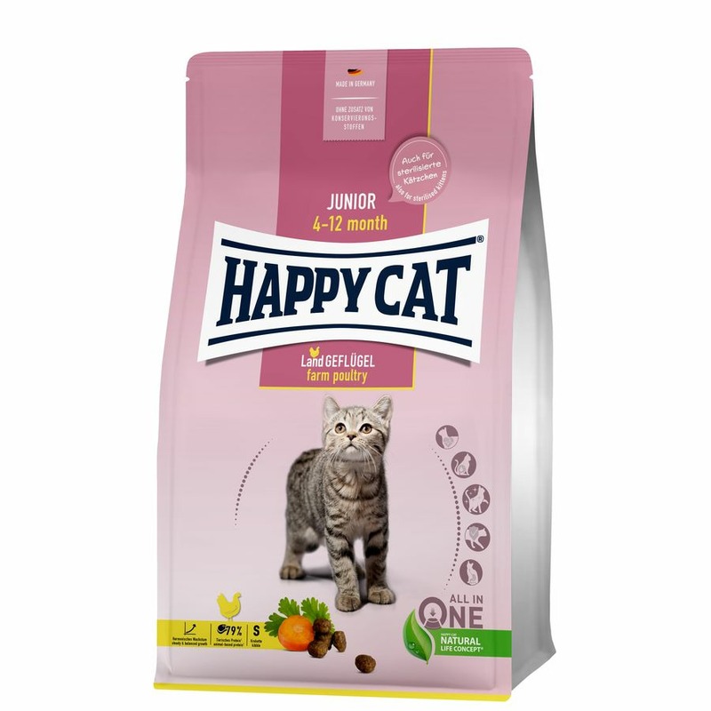 цена Happy Cat Junior полнорационный сухой корм для котят, с домашней птицей - 1,3 кг