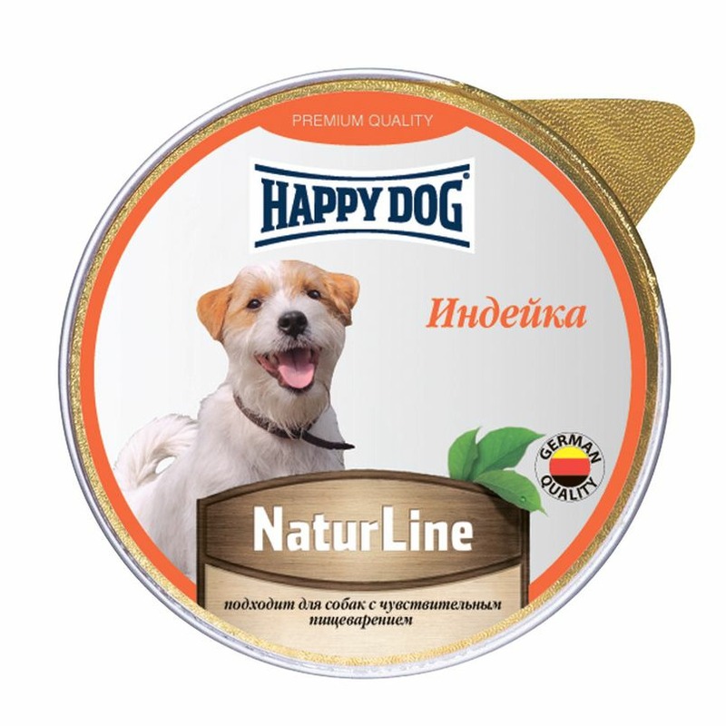 HAPPY DOG Happy Dog Natur Line полнорационный влажный корм для собак и щенков, паштет с индейкой, в ламистерах - 125 г