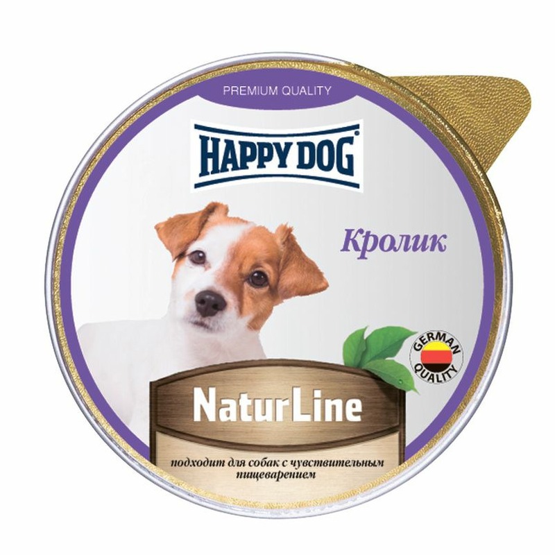 HAPPY DOG Happy Dog Natur Line полнорационный влажный корм для собак и щенков, паштет с кроликом, в ламистерах - 125 г