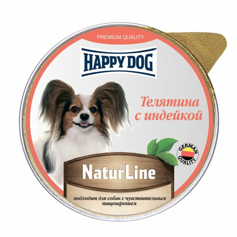 Happy Dog Natur Line полнорационный влажный корм для собак и щенков, паштет с телятиной и индейкой, в ламистерах - 125 г оскар для взрослых собак всех пород с индейкой и говядиной 12 12 кг
