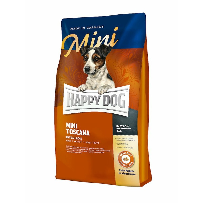Happy Dog Supreme Sensible Mini Toscana полнорационный сухой корм для собак мелких пород с низкой активностью, с уткой и лососем - 1 кг цена и фото