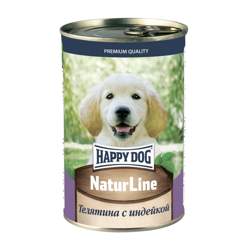 Happy Dog Natur Line полнорационный влажный корм для щенков, фарш из телятины и индейки, в консервах