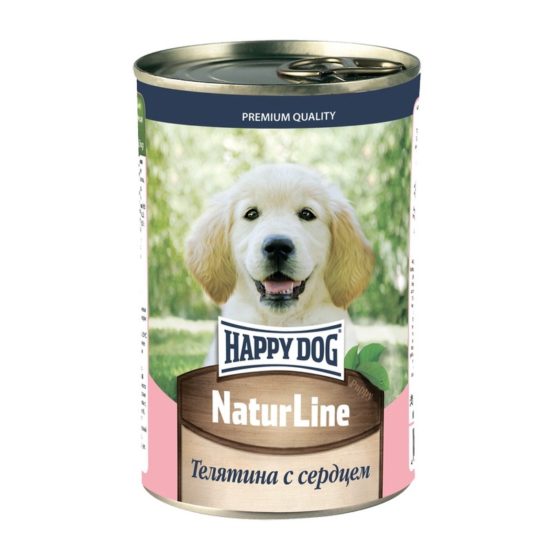 Happy Dog Natur Line полнорационный влажный корм для щенков, фарш из телятины и сердца - 410 г