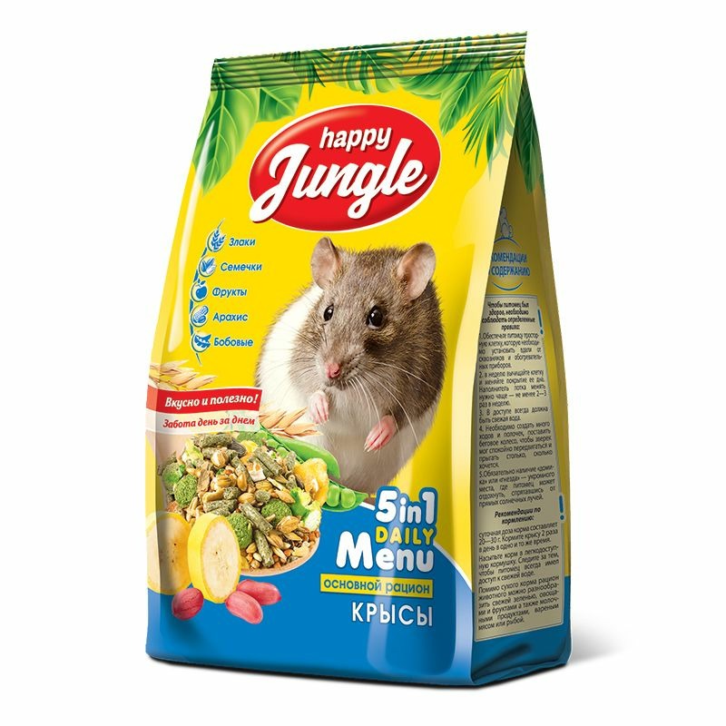 Happy Jungle сухой корм для декоративных крыс - 400 г happy jungle сухой корм для шиншилл 400 г