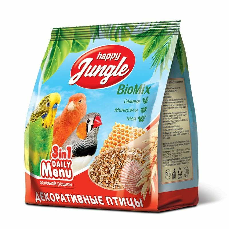 Happy Jungle сухой корм для декоративных птиц, универсальный - 350 г happy jungle корм сухой для декоративных птиц j101 350г 9 шт