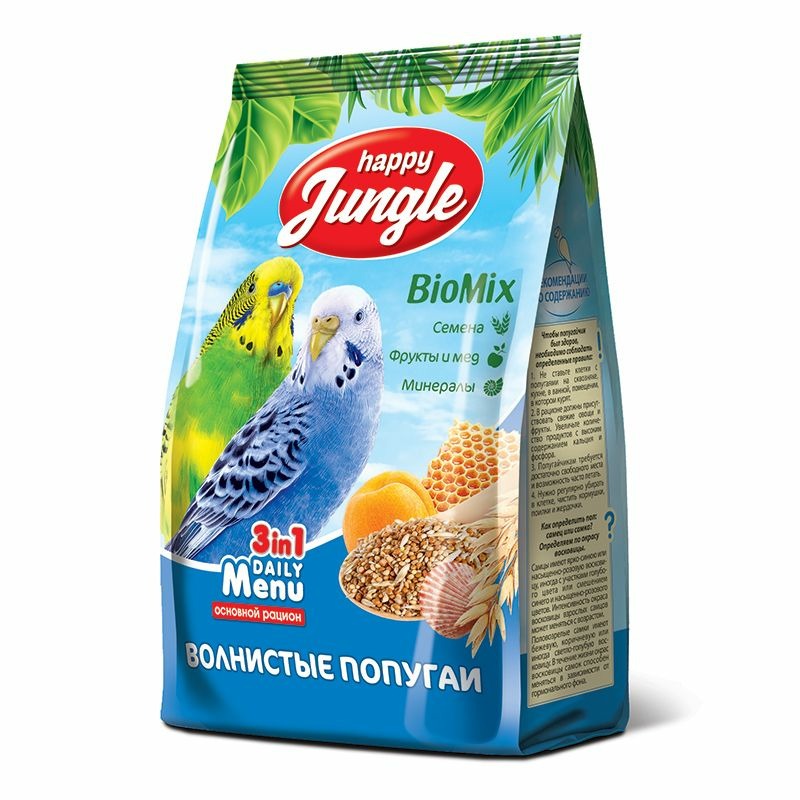 Happy Jungle сухой корм для волнистых попугаев при линьке - 500 г корм для птиц happy jungle для волнистых попугаев при линьке 500г
