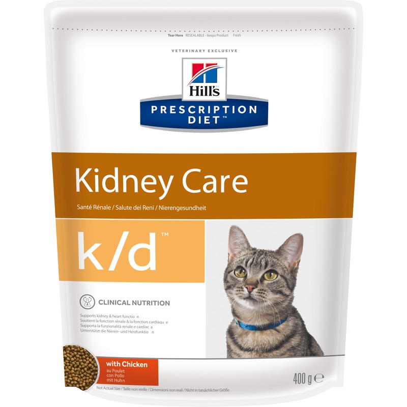 Hills Prescription Diet Cat k/d Kidney Care сухой корм для кошек при заболеваниях почек и почечной недостаточности, диетический, с курицей - 400 г hills prescription diet k d сухой корм для собак при заболеваниях почек и почечной недостаточности диетический 12 кг