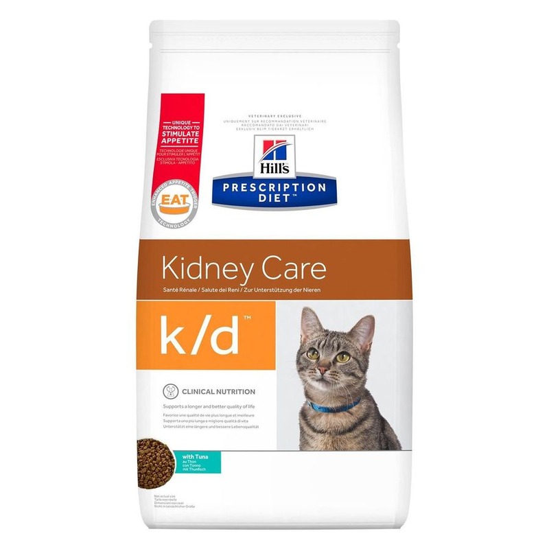 цена Hills Prescription Diet k/d сухой корм для кошек при хронической болезни почек, диетический, с тунцом - 1,5 кг