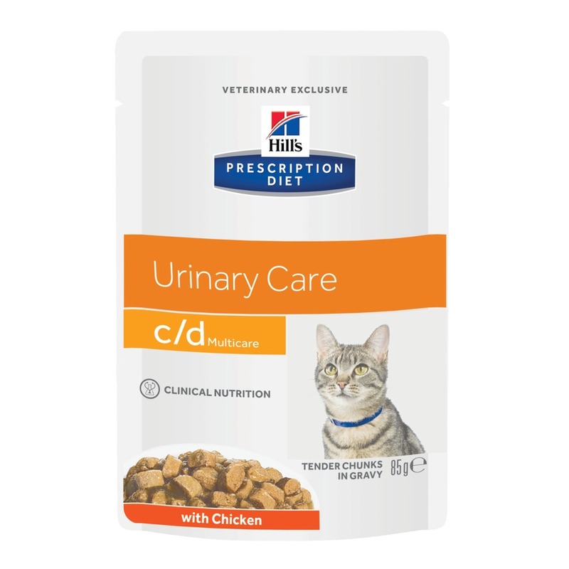 Hill's Prescription Diet Cat c/d Multicare Urinary Care влажный корм для кошек для профилактики и лечения мочекаменной болезни (МКБ), диетический, с курицей, кусочки в соусе, в паучах - 85 г диетические супер премиум для взрослых с курицей для всех п