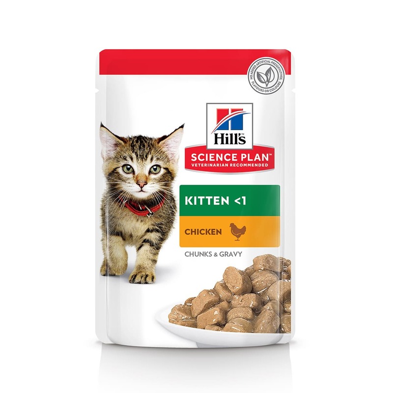 цена Hills Science Plan Kitten Chicken влажный корм для котят для здорового роста и развития, с курицей, кусочки в соусе, в паучах - 85 г