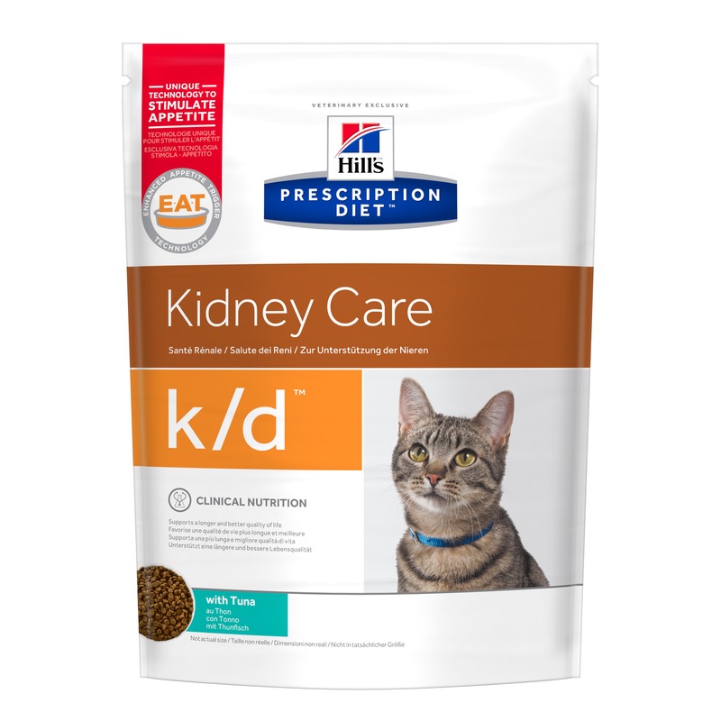 Hills Prescription Diet Cat k/d Kidney Care сухой корм для кошек при заболеваниях почек и почечной недостаточности, диетический, с тунцом - 400 г