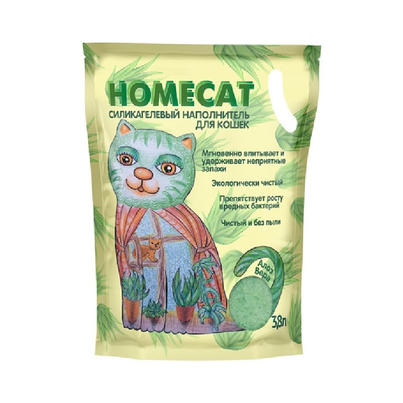 Homecat Алоэ Вера силикагелевый наполнитель для кошачьих туалетов с ароматом алоэ вера 3,8 л 79948 - фото 1
