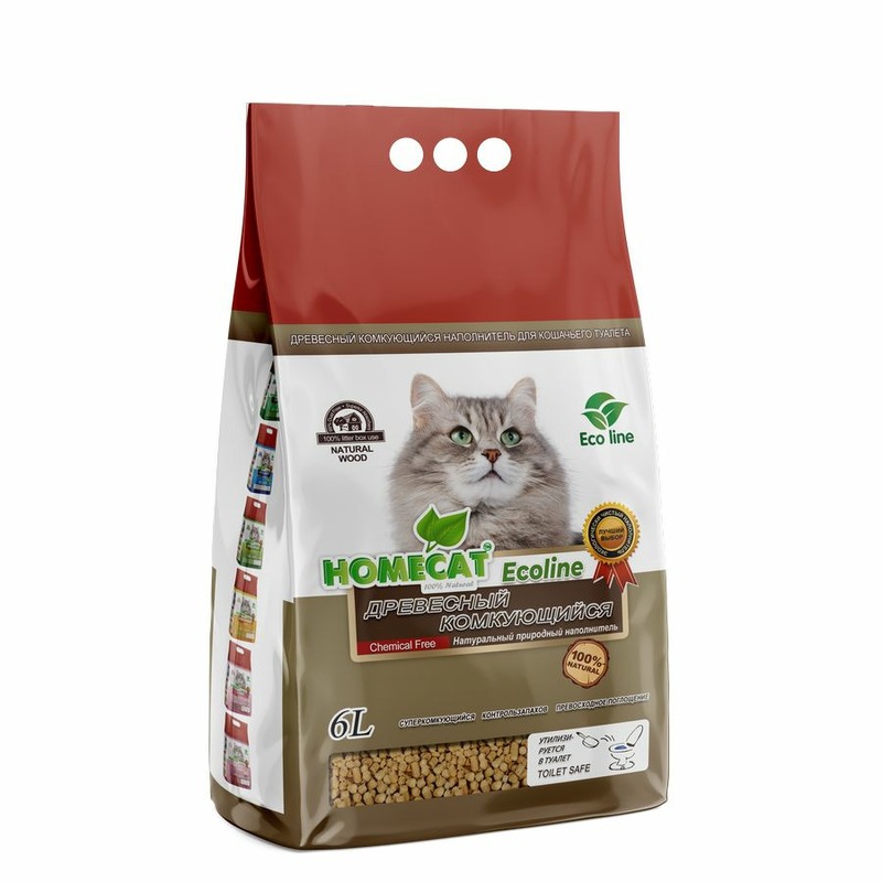 Homecat Ecoline древесный комкующийся наполнитель - 6 л наполнитель для кошек homecat ecoline молоко 6 л