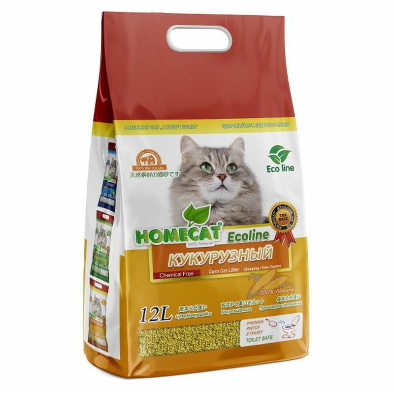 Homecat Ecoline Кукурузный комкующийся наполнитель homecat ecoline наполнитель для кошек комкующийся древесный 18 л 6 кг