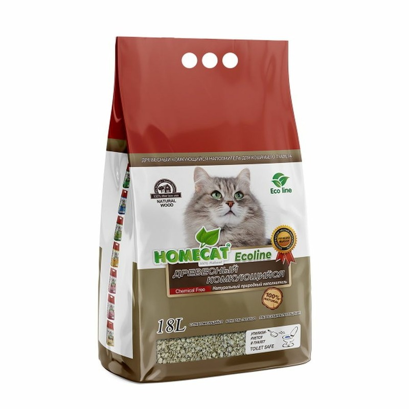 Homecat Ecoline наполнитель для кошек, комкующийся, древесный - 18 л, 6 кг наполнитель для кошек homecat ecoline молоко 6 л