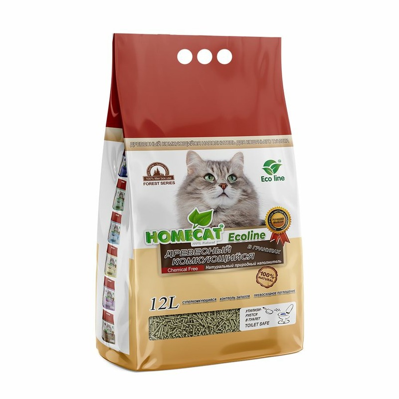 Homecat Ecoline наполнитель для кошек, комкующийся, древесный, в гранулах - 12 л, 4 кг наполнитель для кошек homecat ecoline молоко 6 л