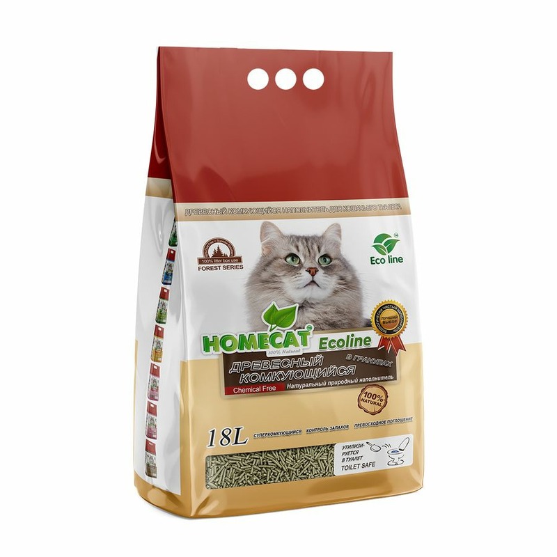 Homecat Ecoline наполнитель для кошек, комкующийся, древесный, в гранулах - 18 л, 6 кг наполнитель для кошек homecat ecoline молоко 6 л
