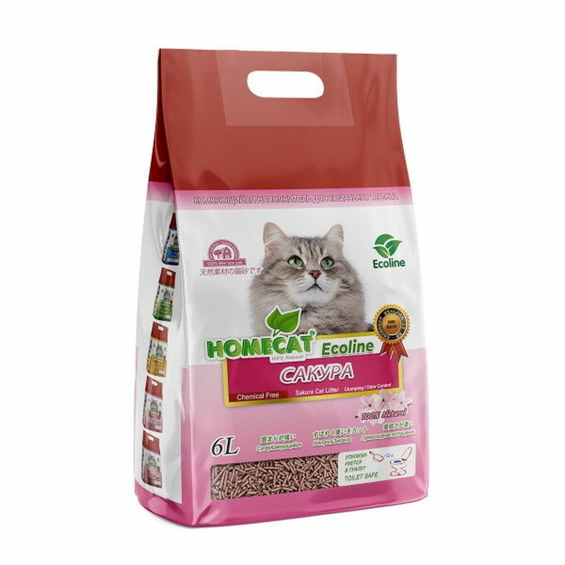 Homecat Ecoline Сакура комкующийся наполнитель с ароматом сакуры - 6 л наполнитель для кошек homecat ecoline лаванда 6 л