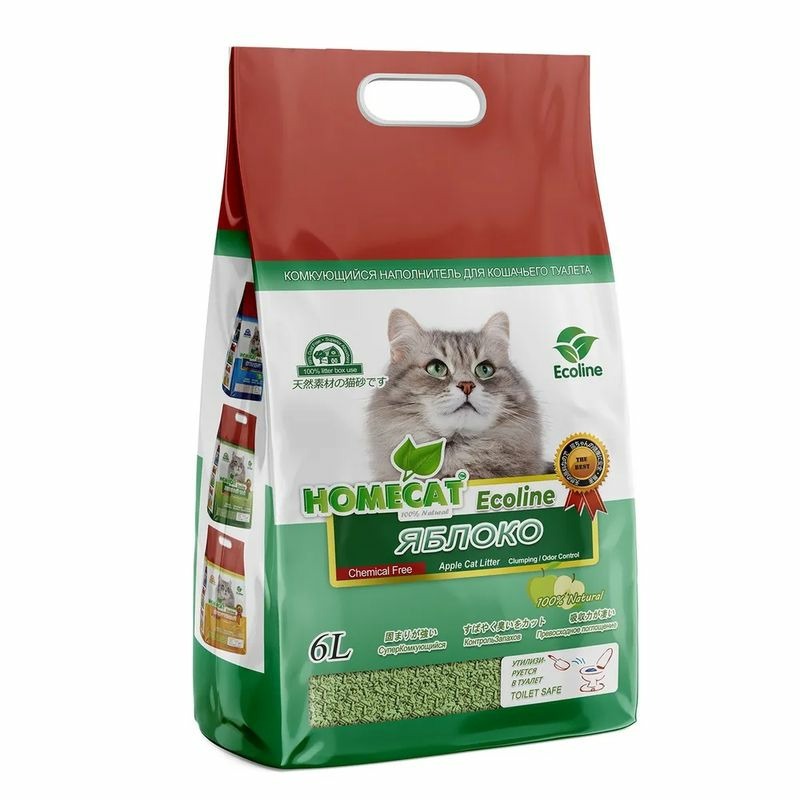Homecat Ecoline Яблоко комкующийся наполнитель с ароматом яблока - 6 л наполнитель для кошек homecat ecoline молоко 6 л
