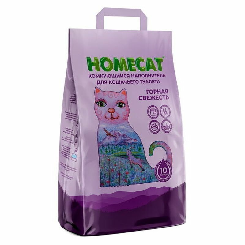 homecat silver series 3 кг комкующийся наполнитель премиум для кошачьих туалетов Homecat Горная Свежесть комкующийся наполнитель - 10 л