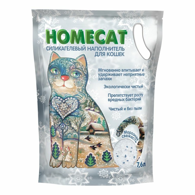 Homecat Морозная свежесть cиликагелевый впитывающий наполнитель с ароматом морозной свежести 68911 - фото 1