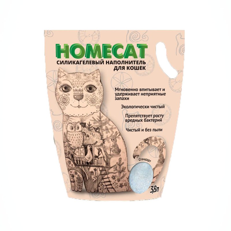 Homecat Стандарт cиликагелевый впитывающий наполнитель без запаха - 3,6 л эконом Китай 1 уп. х 1 шт. х 1.8 кг