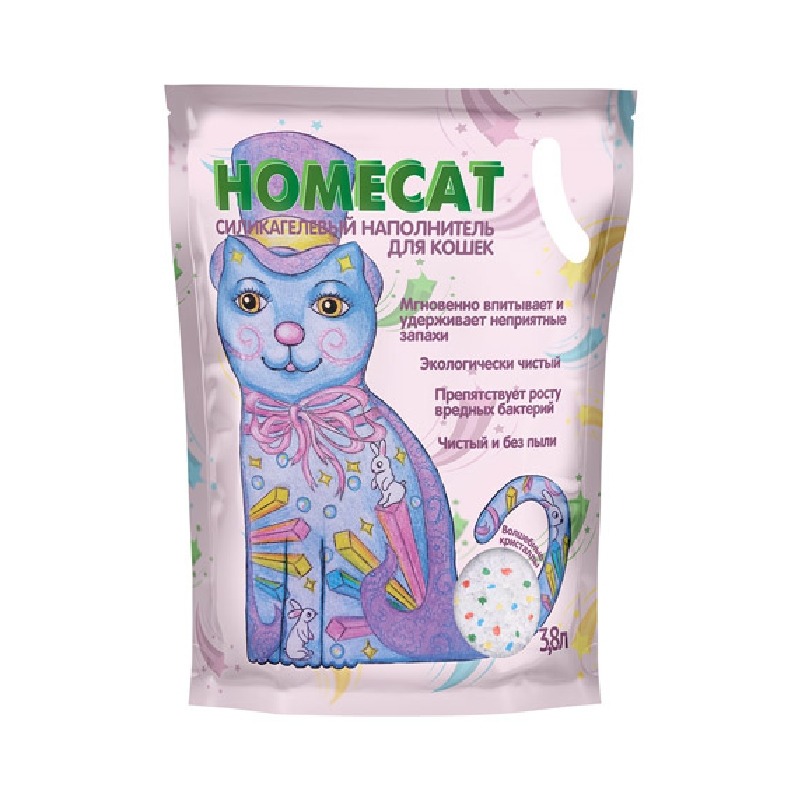Homecat Волшебные кристаллы силикагелевый наполнитель для кошачьих туалетов 3,8 л homecat наполнитель homecat наполнитель силикагелевый наполнитель для кошачьих туалетов с ароматом лаванды 12 5 л