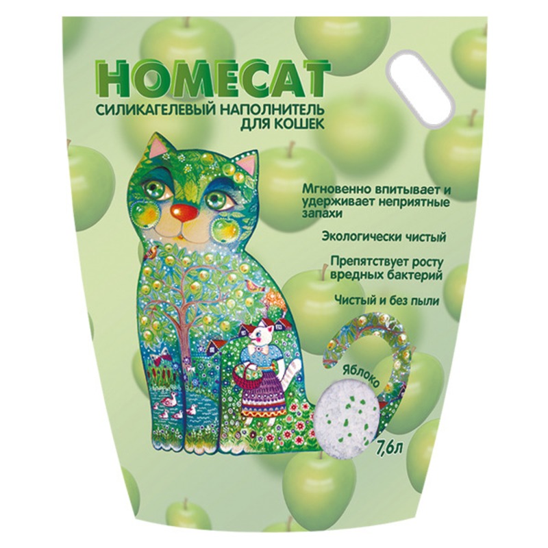 Homecat Яблоко cиликагелевый впитывающий наполнитель с ароматом яблока - 7,6 л homecat ecoline яблоко комкующийся наполнитель с ароматом яблока 6 л