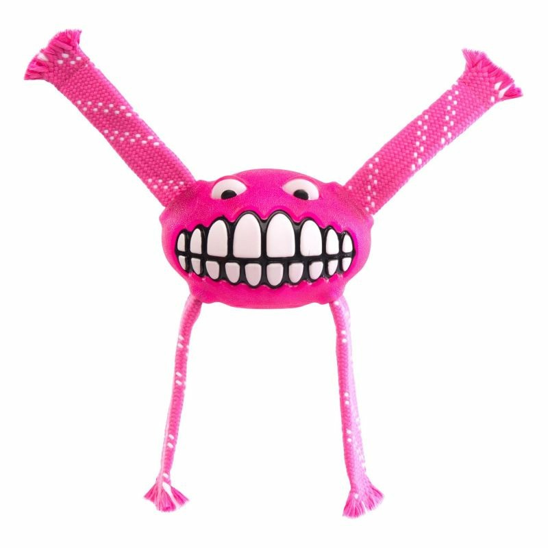 Игрушка для собак ROGZ Flossy Grinz L с принтом \зубы\ и пищалкой розовая - 240 мм игрушка для собак rogz grinz s мяч с принтом зубы и отверстием для лакомства лайм 49 мм