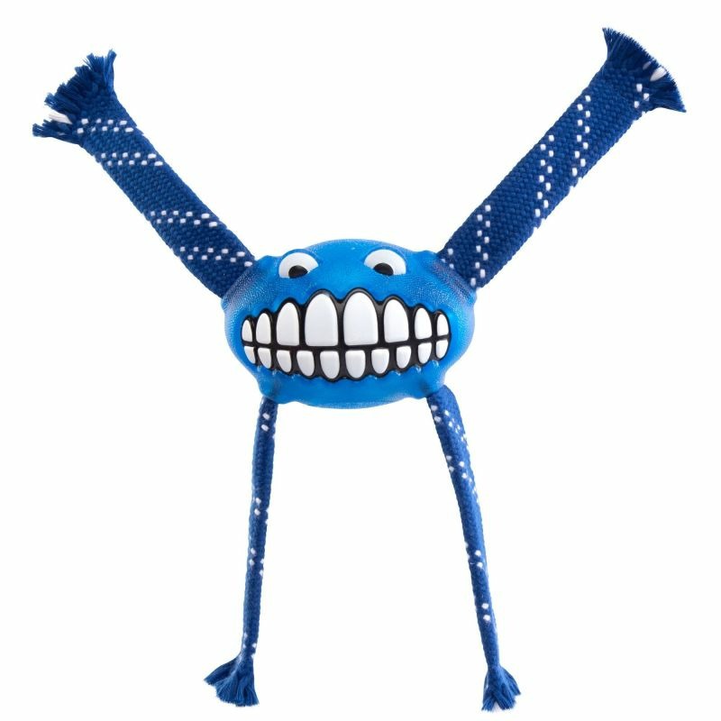Игрушка для собак ROGZ Flossy Grinz L с принтом \зубы\ и пищалкой синяя - 240 мм rogz rogz игрушка с принтом зубы и пищалкой flossy grinz лайм 30 г