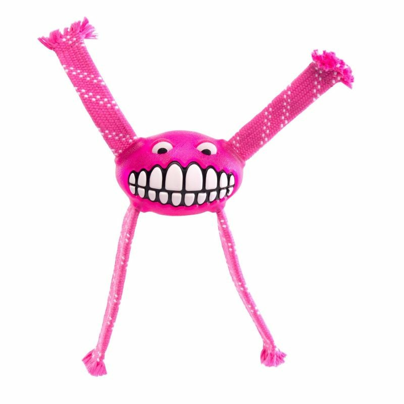 Игрушка для собак ROGZ Flossy Grinz M с принтом \зубы\ и пищалкой розовая - 210 мм rogz rogz игрушка с принтом зубы и пищалкой flossy grinz лайм 30 г