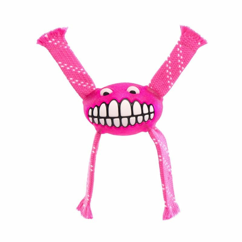 Игрушка для собак ROGZ Flossy Grinz S с принтом \зубы\ и пищалкой розовая - 165 мм игрушка для собак rogz grinz s мяч с принтом зубы и отверстием для лакомства лайм 49 мм