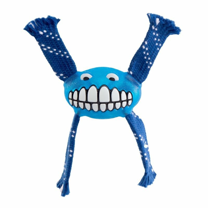 Игрушка для собак ROGZ Flossy Grinz S с принтом \зубы\ и пищалкой синяя - 165 мм