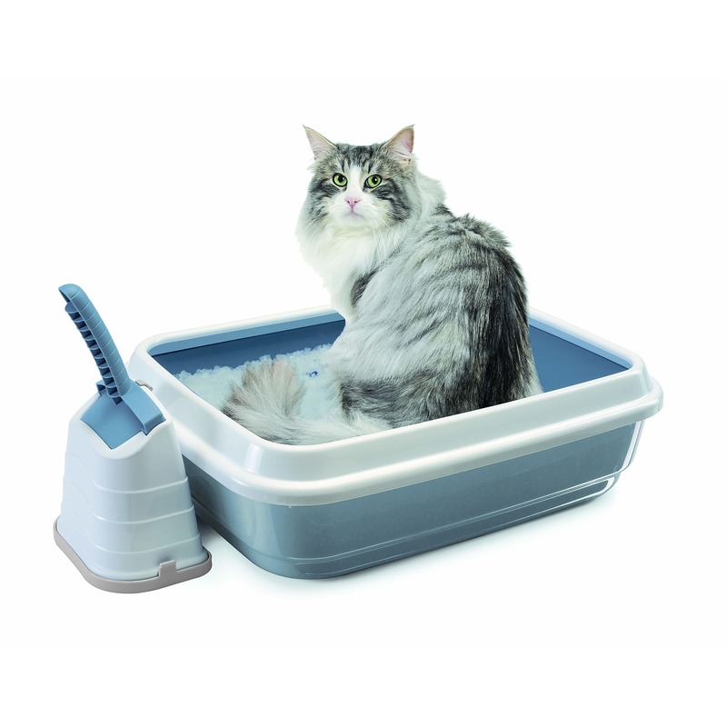 Туалет Imac Duo для кошек с бортом и совком пепельно-синий - 59х40х28 см. imac туалет лоток для кошек duo с совочком на подставке 59х40х28h см серо бежевый