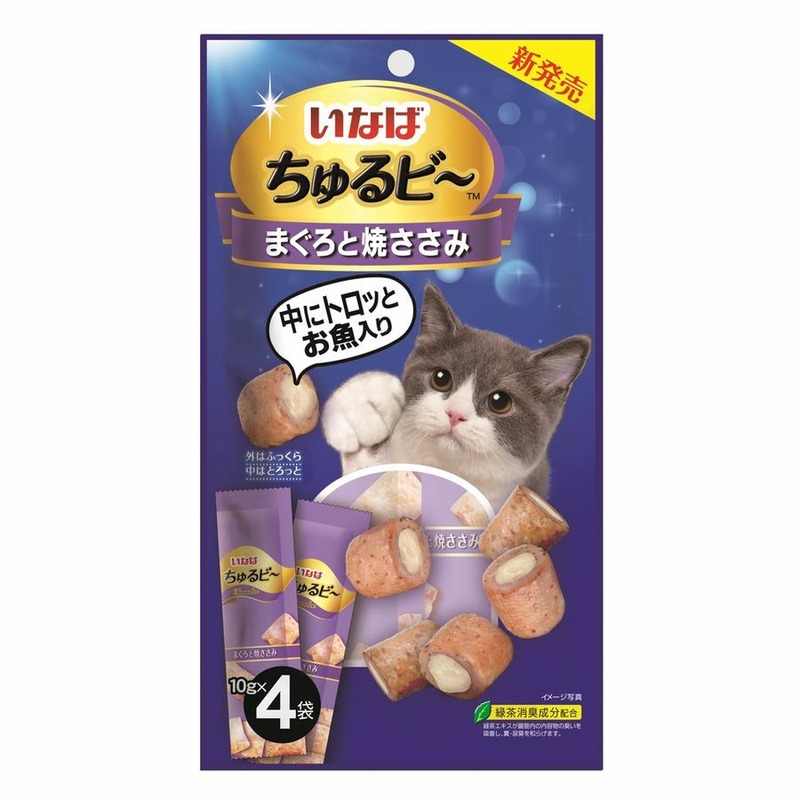 цена Inaba Churu Bee лакомство-трубочки для кошек, с тунцом магуро и запеченным куриным филе - 10 г, 4 шт