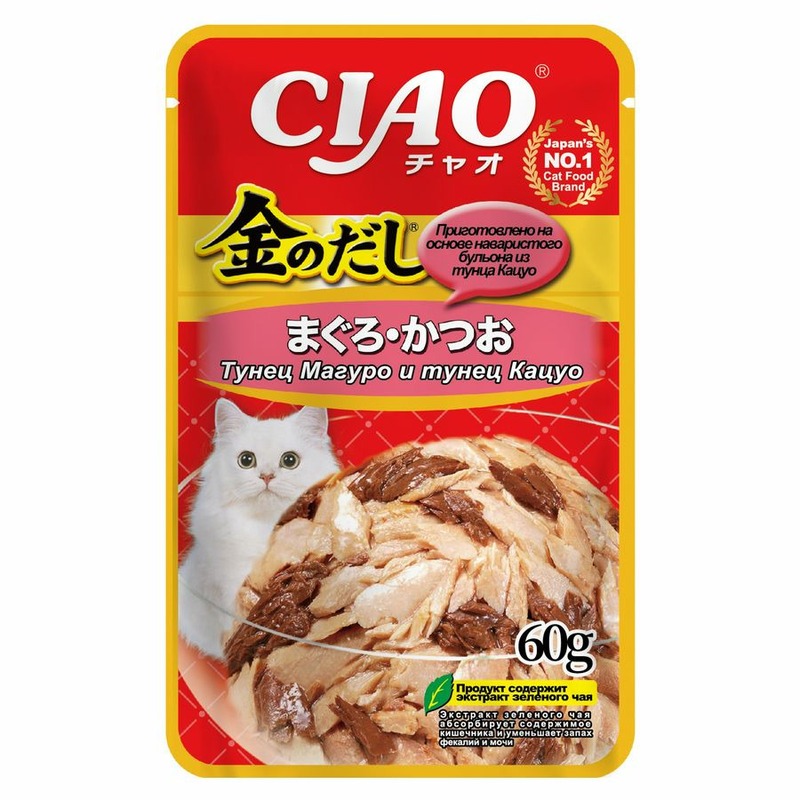 цена Inaba Kinnodashi влажный корм для кошек, микс тунцов, кусочки в желе, в паучах - 60 г