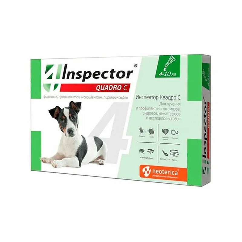 Inspector Quadro капли для собак весом 4-10 кг от внешних и внутренних паразитов - 1 пипетка inspector quadro капли для собак весом 4 10 кг от внешних и внутренних паразитов 1 пипетка