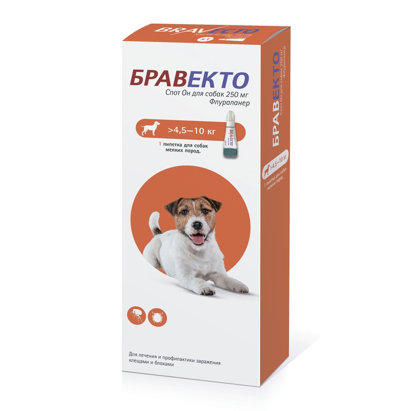 Intervet Бравекто капли от блох и клещей для собак массой от 4,5 до 10 кг оридэрмил мазь для собак и кошек для лечения отодектоза 10 гр 1 шт