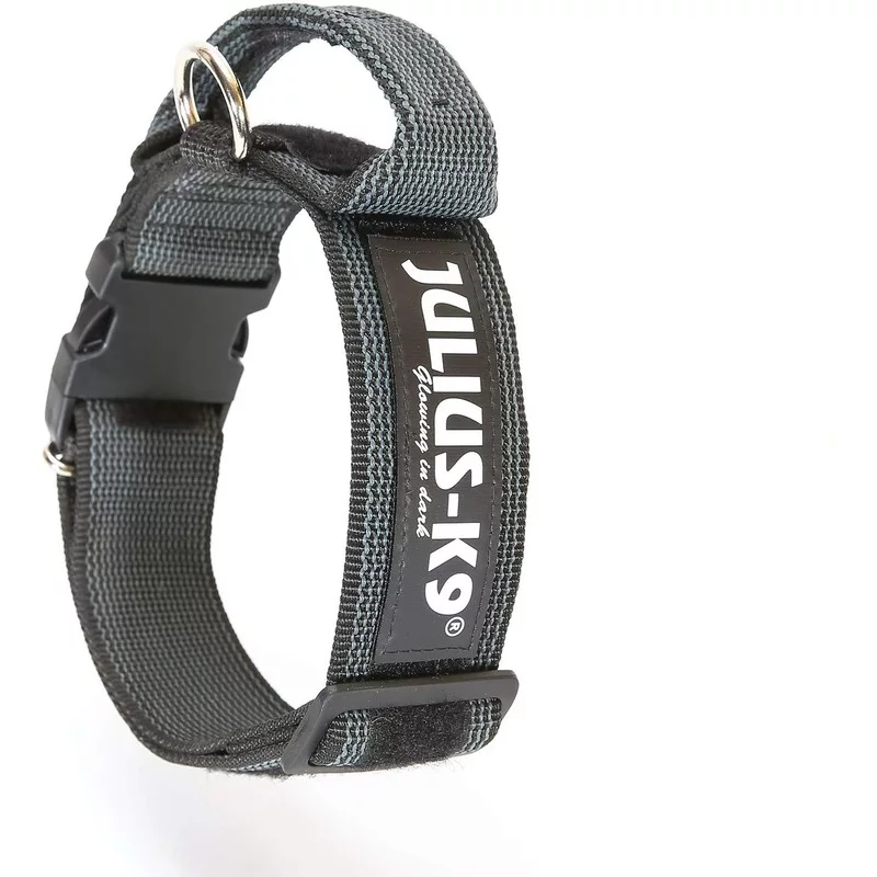 Julius-K9 ошейник для собак Color &amp; Gray, 38-53 см/4 см, с закрытой ручкой, черно-серый