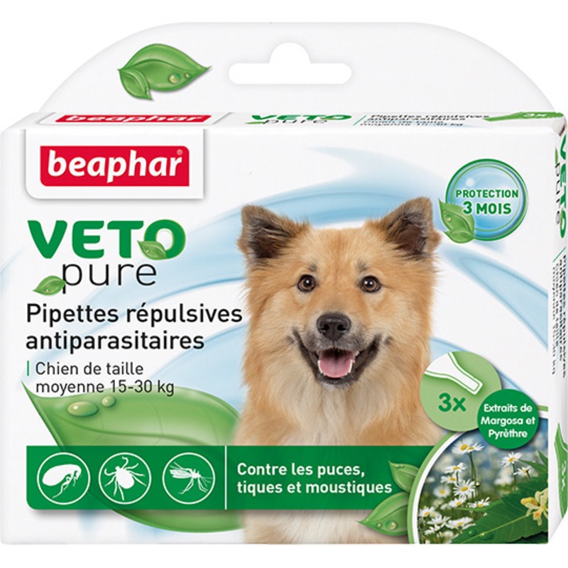 цена Капли Beaphar BIO SPOT ON для собак средних пород от блох, клещей и комаров с экстрактом маргозы и пиретрума - 3 пипетки