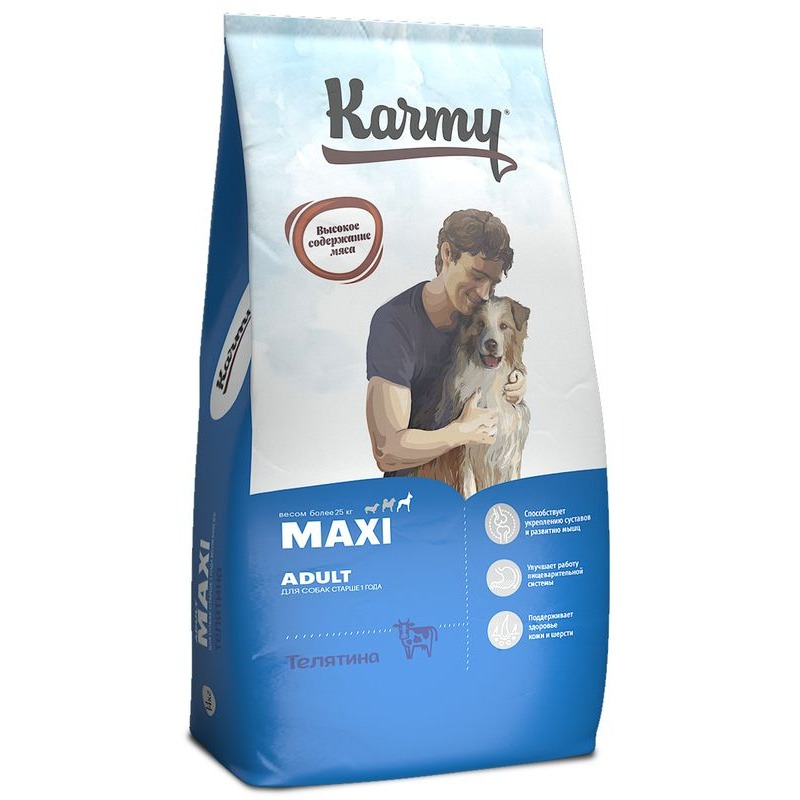 

Karmy Maxi Adult сухой корм для взрослых собак крупных пород старше 1 года с телятиной - 14 кг повседневный премиум низкозерновые для взрослых с телятиной  мешок Россия 1 уп. х 1 шт. х 14 кг