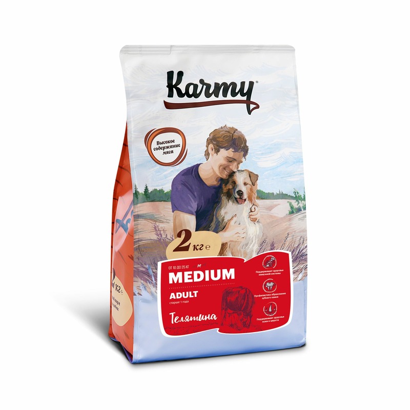 Karmy Сухой корм Karmy Medium Adult для взрослых собак средних пород с телятиной - 2 кг