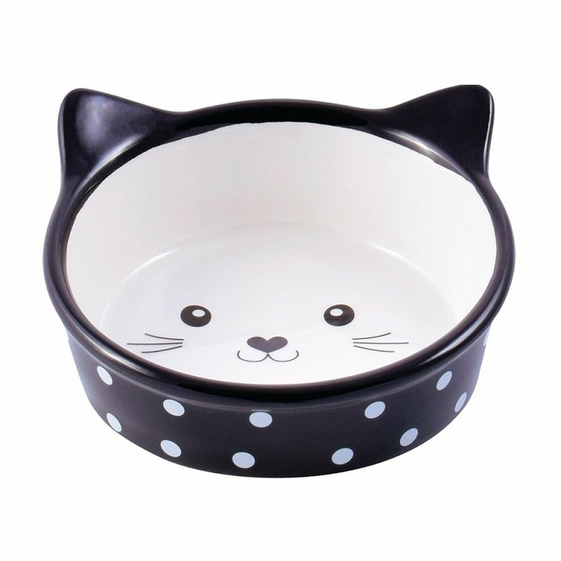 КерамикАрт миска керамическая для кошек в форме кошачьей мордочки, черная в горошек 250 мл mr kranch mr kranch миска яблочко керамическая 250 мл
