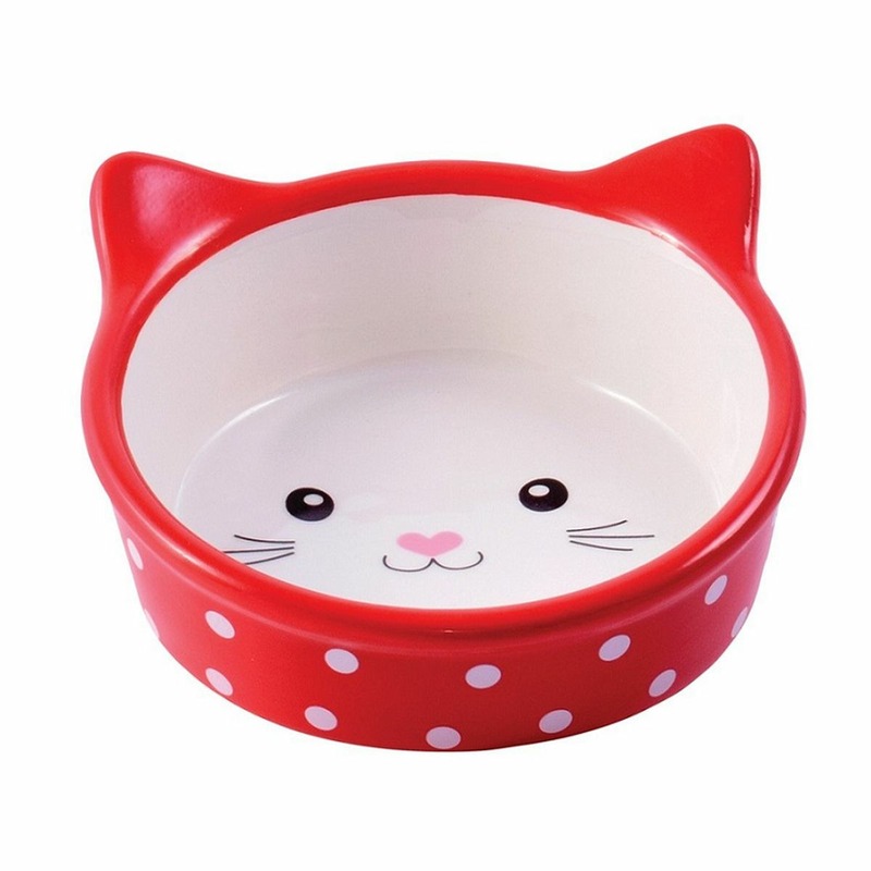 миска в форме мордочки кошки 1 керамическая 12 5х3 см КерамикАрт миска керамическая для кошек в форме кошачьей мордочки, красная в горошек 250 мл