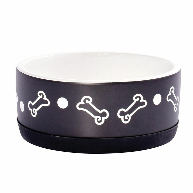 КерамикАрт миска керамическая нескользящая для собак, черная с косточками 400 мл керамик миска керамическая нескользящая для собак черная с косточками 400мл