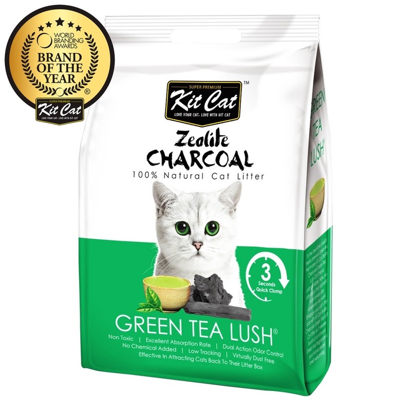 Kit Cat Zeolite Charcoal Green Tea Lush цеолитовый комкующийся наполнитель с ароматом зеленого чая - 4 кг KC-685 - фото 1