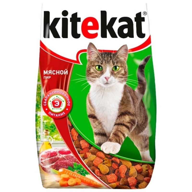 Kitekat Мясной Пир полнорационный сухой корм для кошек, с говядиной - 1,9 кг
